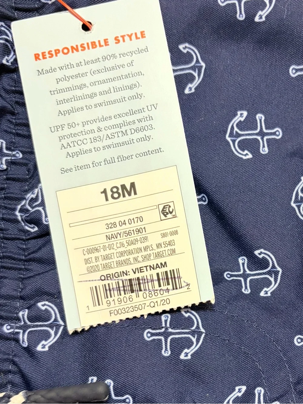 Cat & Jack Pristine Boy's Blue Swim Trunks All-Over Anchor Print Size 18 Months